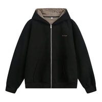 Houndstooth Contrast Color Inner Hooded Sweater Men's Autumn