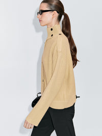Fashionable Single-Breasted Chunky-Knit Turtleneck Cardigan Sweater