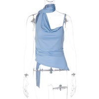 Womens Allure-Style Halterneck Flowy Strap Solid-Color One-Shoulder Camisole Top