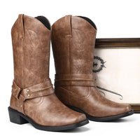 Men's Casual High Heel Leather Boots Large Size Simple Retro