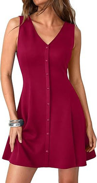 Womens Casual Sleeveless V-Neck Tank A-Line Dress