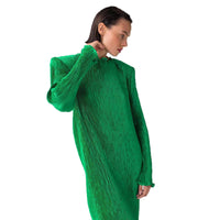 Solid-color Crew-neck Split-fit Long Dress