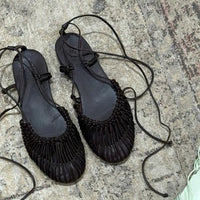Niche Handmade Weave Vintage Genuine Leather Twine Grip Sandals