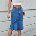 Womens Fitted Midi Skirt With A Flared Fishtail Hem And Patchwork Design