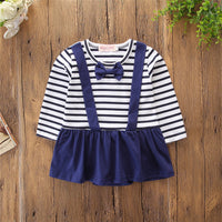 Spring And Autumn Casual Men's And Women's Baby Cute Navy Striped Long-sleeved Short-climbing Romper