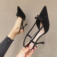 Korean Version Of The Back Empty High Heels Scrub Suede Bow Stiletto Women's Shoes