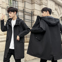 Men's Mid-length Overcoat With A Tail Slit And Hood