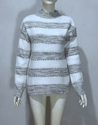 Embroidered Jacquard Pullover Loose Bottoming Shirt Mock Neck Sweater Coat
