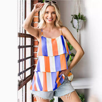 Womens Striped Printed Pleated Layered Camisole