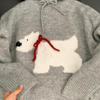 Gray Puppy Hooded Women's New Cute Sweater Autumn Winter