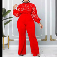 Womens Plus-Size Lace-trimmed Casual Jumpsuit