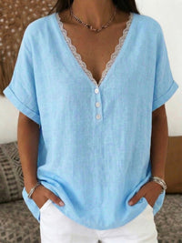 Fashionable Casual Solid-color Lace-trimmed Collar Short Sleeves