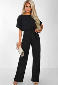 Fashion Bat Short-sleeved Lace-up Jumpsuit
