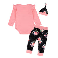 Letter Printing Romper Flower Trousers Hat Three-piece Set