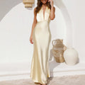 Sexy Fitted Halter Neck Backless Solid Color Sleeveless Dress For Women