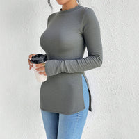 Simple And Intellectual Long-sleeved Slit Slim Design Base Top