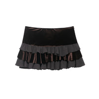 New Autumn Womens Velvet Patchwork Layered-Design Mini Skirt