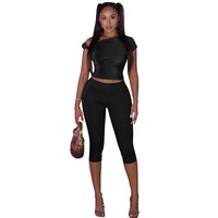 High-waisted Body-hugging Cropped Pants Set With A Top