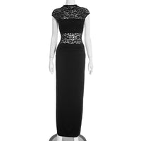 Slim-fit Fashionable Lace High-neck Split-back Sheath Dress