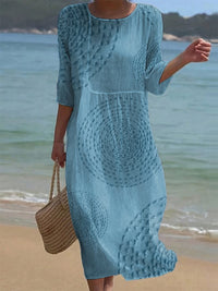 Women's Loose Round Neck Fashion Premium Long Sleeve Printed Dress