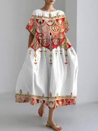 Digital-print Short-sleeve Loose Plus-size Dress For Women