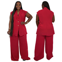 Women's V-Neck Sleeveless Fashionable Casual Two-Piece Set