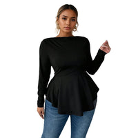 Irregular Hem Pleated Waist-cinching Long-sleeved Sexy Top
