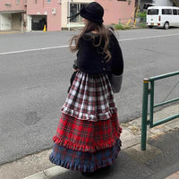 American-style Retro Lace Color Matching Gradient Skirt Women's All-match Casual