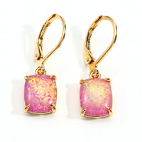 Rectangular Four-Claw Blue And White Opal Stud Earrings