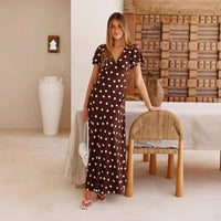 Womens Peplum Dress With Polka-Dot Print And Flared Sleeves
