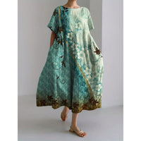 Retro Floral Loose Womens Printed Long Dress