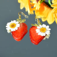 Strawberry-slice Daisy Drop Earrings Made With Resin Crafts