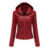 Women's Clothing Fleece-lined Thickened Leather Coat Hooded