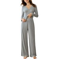 Casual Color Cotton Long-Sleeve Top And Pants Two-Piece Set