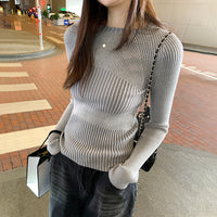 Women's Round Neck Hollow Sweater For Autumn And Winter Within Stripe Thickening