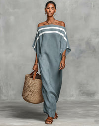 Womens Stand-Up Collar Striped Casual Loose Dress