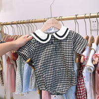Preppy Classic Plaid Short Sleeves Trendy Navy