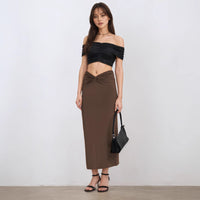V-neck Waist Tie Midi Skirt