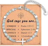 Natural Stainless Steel Cross Beaded Bracelet Card