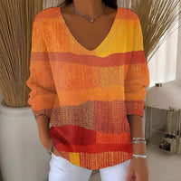 V-neck Long-sleeved Sweater Autumn And Winter 3D Printing Fashion Women's Wear