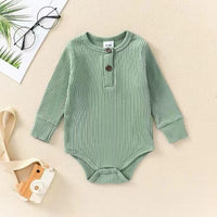 Infant Sunken Stripe Cotton Long Sleeve Triangle Rompers