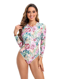 Fashion Digital Printing Long Sleeve Zipper One-piece Swimsuit For Women