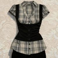 Nostalgic Film Style Summer New Retro Defined-Waist Top And Flirty Skirt