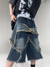 American Retro Frayed Five-pointed Star Denim Shorts Loose