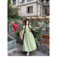Green Plaid Drawstring Waist-Slimming Skirt
