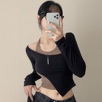 Color Matching Irregular Hot Girl Short Personalized Two-piece Set Top