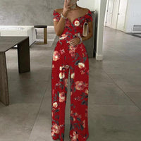 European And American Fashion Off-shoulder Printed Temperament Commute Casual High Waist Jumpsuit Women