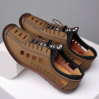 Men's Sandals Hollow Leather Soft Bottom Hole Shoes
