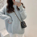 Thick Hemp Flowers Knitted Round Neck Sweater Retro Loose Top