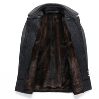 Men's Woolen Coat Mid-length Fleece Plaid Detachable Double Collar